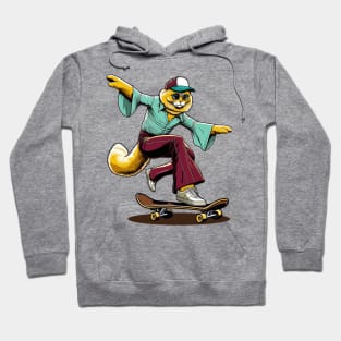 Retro Cat Skateboarder - Vintage Style Illustration Hoodie